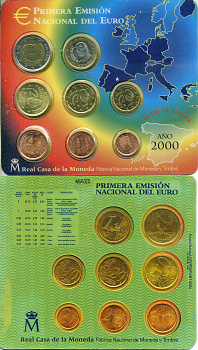 Испания годовой евронабор из 8 монет (1, 2, 5, 10, 20 и 50 евроцентов; 1 и 2 евро) 2000 в оригинальном буклете KM 1040, 1041, 1042, 1043, 1044, 1045, 1046 и 1047 BU 8-2-05-92