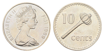 Фиджи 10 центов 1969 Елизавета II (1952-2022), булава KM 30 медно-никель UNC 4666-531