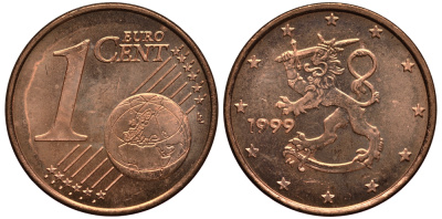 Финляндия 1 евроцент 1999 KM 98 сталь плакированная медью XF-UNC 4181-158