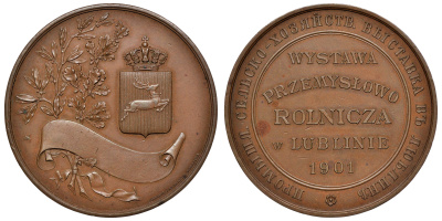 Польша медаль 1901 промышленная сельско-хозяйственная выставка в Люблине Strzałkowski 3 (R) бронза 1069-9-43