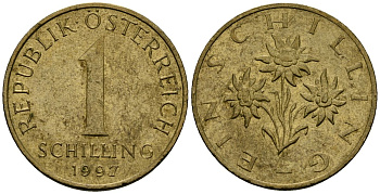 Австрия 1 шиллинг 1997 KM 2886 алюминиевая бронза 4135-214