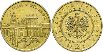 Польша 2 злотых 2000 MW, Вилянувский дворец KM 390 нордик  UNC  4521-915