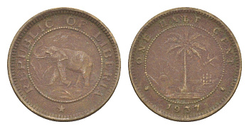 Либерия 1/2 цента 1937 KM 10 латунь 4614-843