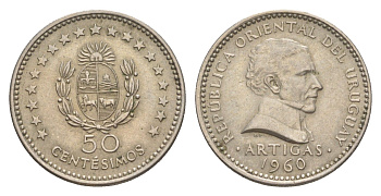 Уругвай 50 сентесимо 1960 KM 41 медно-никель 4637-256