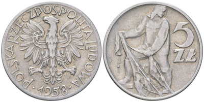 Польша 5 злотых 1958 MW Y 47 алюминий 4616-752
