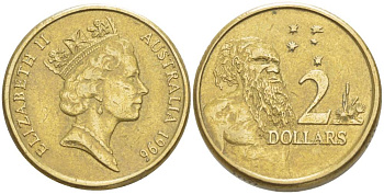 Австралия 2 доллара 1996 абориген, Елизавета II (1953-) KM 101 алюминиевая бронза 4544-227