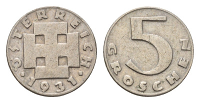 Австрия 5 грошей 1931 KM 2846 медно-никель 4630-128