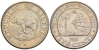 Либерия 5 центов 1961  KM 14 медно-никель  aUNC  220-1241