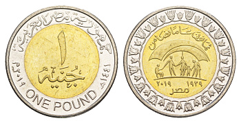 Египет 1 фунт 2019 80 лет Министерству социальной солидарности KM 1060 биметалл UNC 4652-1256