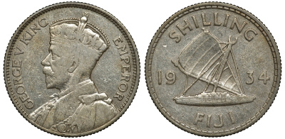 Фиджи 1 шиллинг 1934 Георг V (1910-1936), парусник KM 4 серебро 91-951