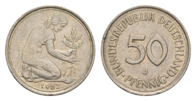 ФРГ 50 пфеннигов 1982 J KM 109.2, J. 384a медно-никель 4632-615