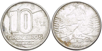 Бразилия 10 крузейро 1990 золотодобыча KM 619.1 нержавеющая сталь 3996-716