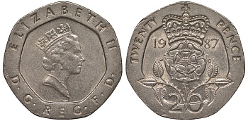 Великобритания 20 пенсов 1987 Елизавета II (1952-2022) KM 939, Spink 4361 (G2) медно-никель 4122-1115