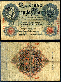 Германия 20 марок 1910 Pick 40 c бумага 7191-17-1-1