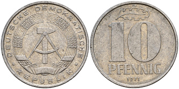 ГДР 10 пфеннигов 1971 A KM 10 алюминий 68-752