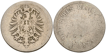 Германия 5 пфеннигов 1876 E J.3  KM 3 медно-никель    4598-1012