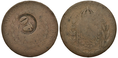 Бразилия 40 рейс 1835 R, провинция ICO, надчеканка KM 444.1 медь 118-725