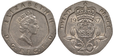 Великобритания 20 пенсов 1987 Елизавета II (1952-2022) KM 939, Spink 4361 (G2) медно-никель 4122-1115