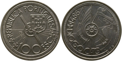 Португалия 100 эскудо 1987 INCM, Золотой век открытий - Диогу Кан KM 641 медно-никель aUNC 4587-1125