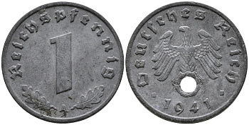ГЕРМАНИЯ 1 РЕЙХСПФЕННИГ 1941 A KM 97, J.369 цинк 96-665