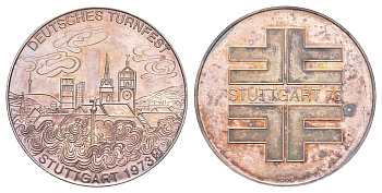 Гермнания медаль "Немецкий фестиваль гимнастики - Штутгарт 1973" 1973 вес 15 гр, диаметр 34 мм серебро PROOF 11-322-31