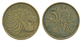 Эфиопия 5 сантимов 1977 EE 1969 KM 44 никель латунь 4189-956