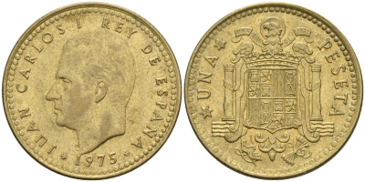 Испания 1 песета 1975 (80) Хуан Карлос I (1975-2014) KM 806 алюминиевая бронза 4155-447