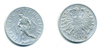 АВСТРИЯ 1 ШИЛЛИНГ 1947 KM 2871 алюминий 04-427