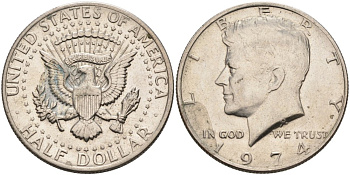 США 1/2 доллара (50 центов) 1974 Джон Кеннеди KM 202b медь плакированная медно-никелем 88-1035