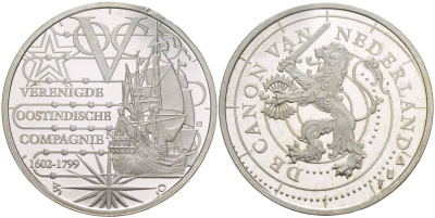 НИДЕРЛАНДЫ МЕДАЛЬ ND СЕРИЯ ИСТОРИЯ НИДЕРЛАНДОВ, ОСТИНДИЙСКАЯ ТОРГОВАЯ КОМПАНИЯ (VOC) (1602-1799), ДИАМЕТР 30 ММ., ГНУТАЯ медно-никель PROOF 1520-724