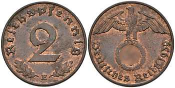 Германия 2 рейхспфеннига 1939 E KM 90, J. 362 бронза 4151-144