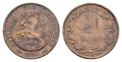 Нидерланды 2 1/2 цента 1890 Виллем III (1849-1890) KM 108 бронза 3996-651