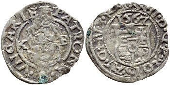 Венгрия 1 денар 1567 КВ, Максимилиан II Габсбург (1564-1576), мадонна с младенцем  серебро 1530-332