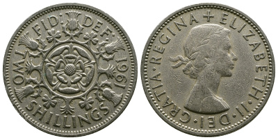Великобритания 2 шиллинга (флорин) 1961 Елизавета II (1952-2022) KM 906, Spink 4146 медно-никель 4382-326