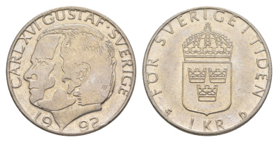 Швеция 1 крона 1992 U, Карл XVI Густав (1973- ) KM 852a медно-никель 4633-947