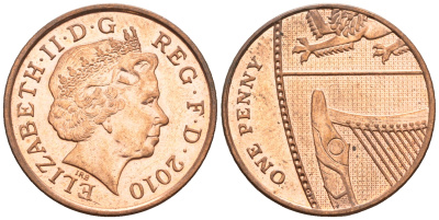 Великобритания 1 пенни 2010 Елизавета II (1952-2022) KM 1107, Spink B6 сталь плакированная медью 4609-726