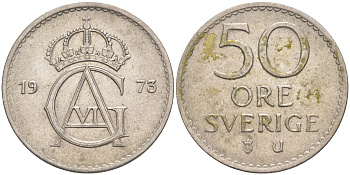 Швеция 50 эре 1973 U, Густав VI Адольф (1950-1973) KM 837 медно-никель 98-716