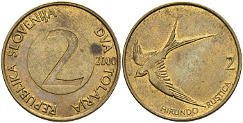 Словения 2 толара 2000 ласточка KM 5 никель латунь 4573-614