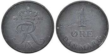 Дания 1 эре 1955 Фредерик IX (1947-1972) KM 839 цинк 4174-163