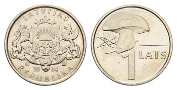 Латвия 1 лат 2004 гриб KM 67 медно-никель UNC 4679-318
