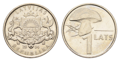 Латвия 1 лат 2004 гриб KM 67 медно-никель UNC 4679-318
