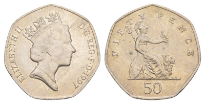 Великобритания 50 пенсов 1997 Елизавета II (1952-2022) KM 940.2, Spink 4351 (H7) медно-никель 4638-812