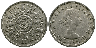 Великобритания 2 шиллинга (флорин) 1961 Елизавета II (1952-2022) KM 906, Spink 4146 медно-никель 4382-236