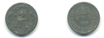 Венгрия 2 филлера 1943 ВР KM 519 цинк 83-1225