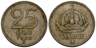Швеция 25 эре 1950 Густав V (1907-1950) KM 816 серебро 4164-1025