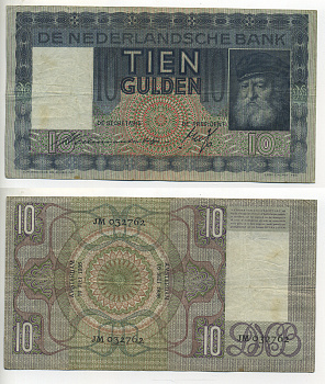 НИДЕРЛАНДЫ 10 ГУЛЬДЕНОВ 1936 Pick 49 бумага 7553-28-2