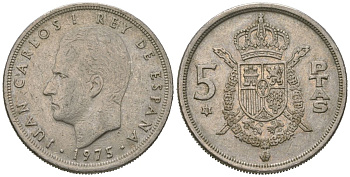 Испания 5 песет 1975 (78), Хуан Карлос I (1975-2014) KM 807 медно-никель 4621-443