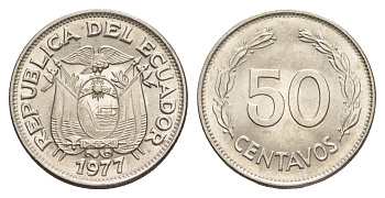 Эквадор 50 сентаво 1977 KM 81 сталь плакированная никелем UNC 4641-617