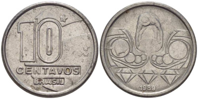 Бразилия 10 сентаво 1989 золотодобыча KM 613 нержавеющая сталь 116-768