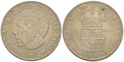 Швеция 1 крона 1973 Густав VI Адольф (1950-1973) KM 826а медь плакированная медно-никелем 77-636